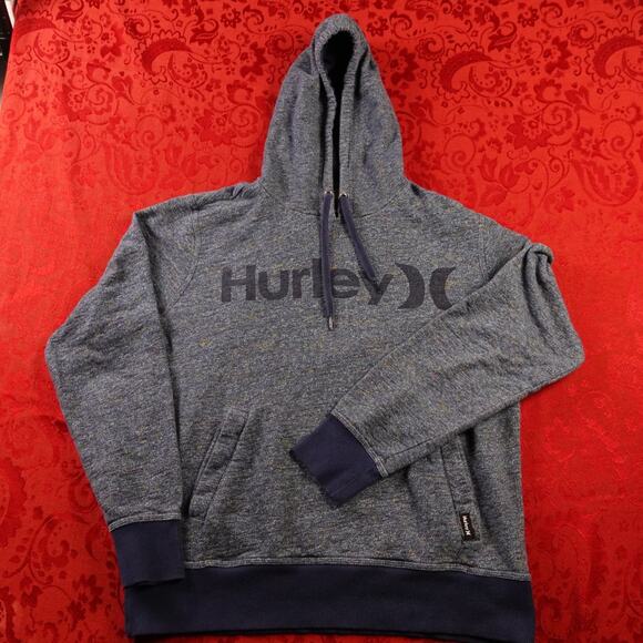 HURLEY Hoodie Mens Medium Heather Blue Pullover Fleece Sweatshirt Skate Surf Y2K - Picture 1 of 8